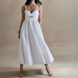 Banana Republic Isa White Strappy Midi Dress Cutout With Pockets Size 10